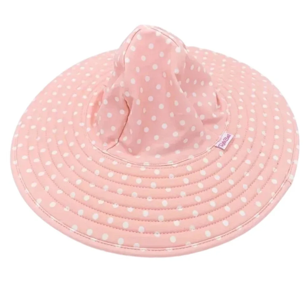 Ruffle Butts Polka Dot Pink Sun Hat Swim reversible wide floppy brim summer 3t-5